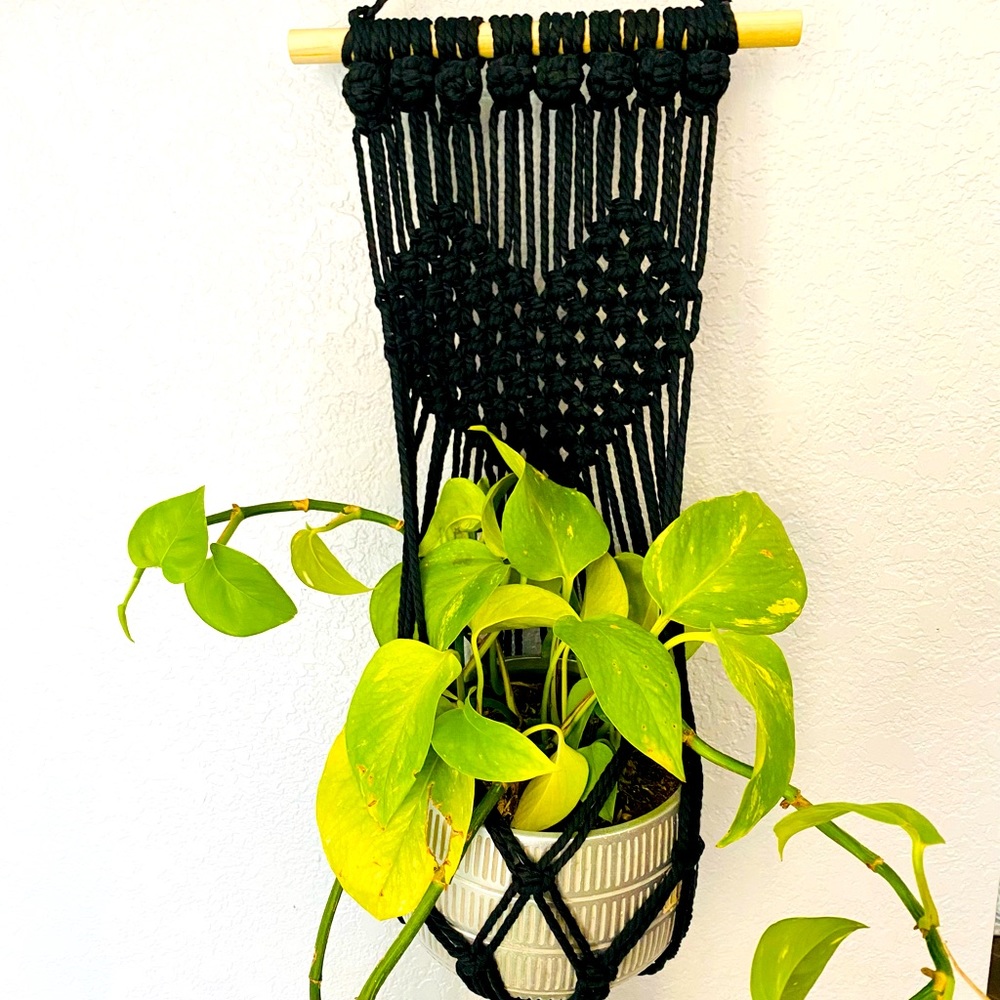 Black Macrame Heart Plant Hanger